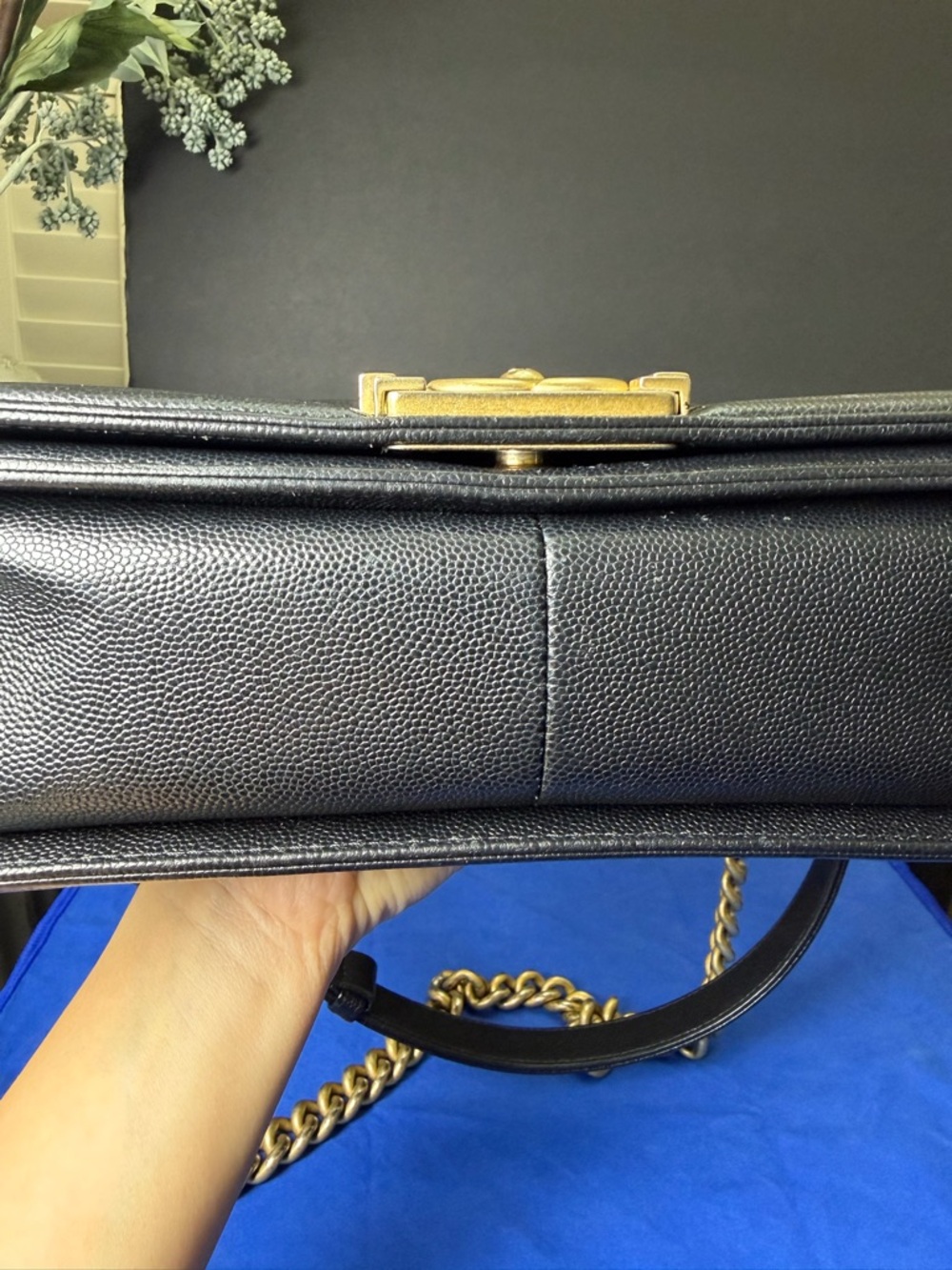 Authentic Chanel Boy Quilted Bag, Black Caviar Leather with Gold Hardware - Picture 8 of 16